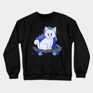 Blue Skater Cat Crewneck Sweatshirt